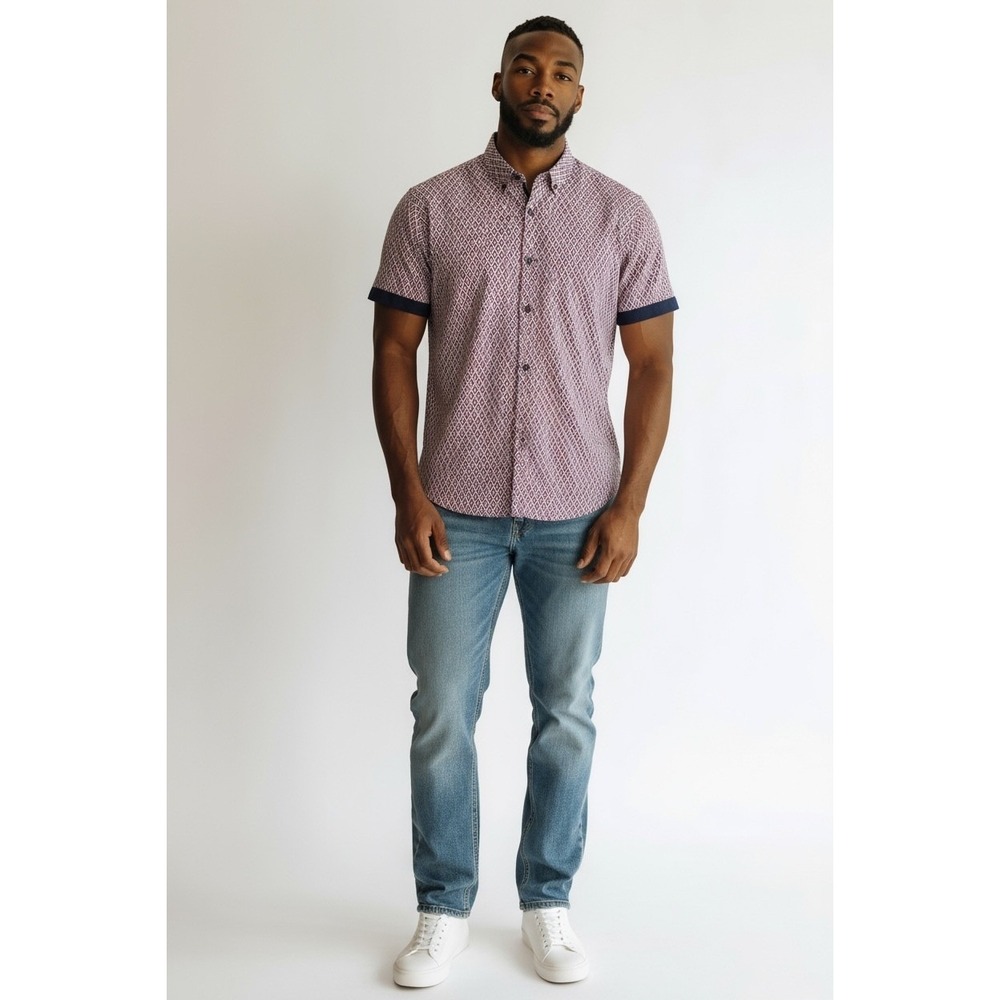 Silver Stone Collection Mens XXL Geometric Button Down Short Sleeve Shirt